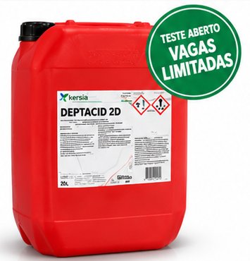 Bombona de 20 litros de Deptacid 2D, com selo Teste aberto, vagas limitadas